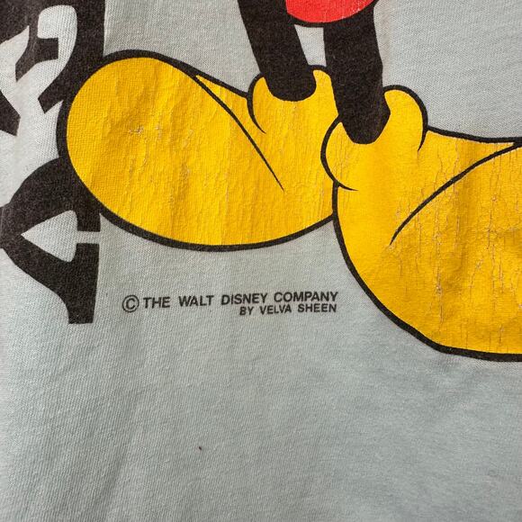 XL VTG 90s Velva Sheen Disney Mickey Mouse T-Shirt Light Blue Single Stitch Rare - Picture 3 of 8